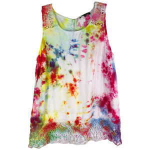 Galaxy Garden Jeanne‎ Pierre Small Top Handmade Tie Dye Pink Yellow Crochet 537